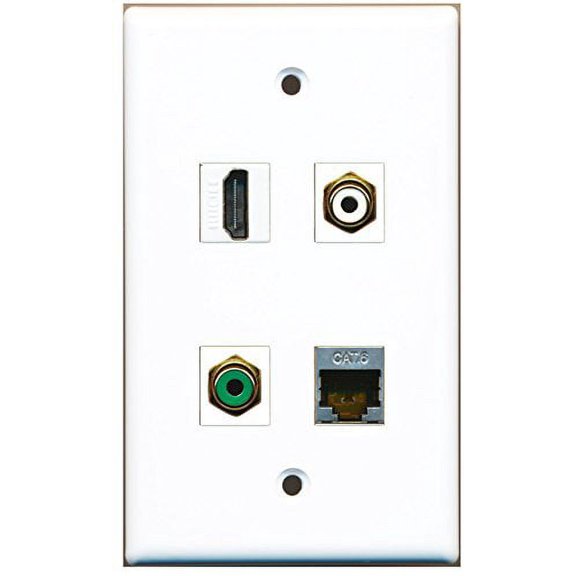 RiteAV - 1 Port HDMI 1 Port RCA White 1 Port RCA Green 1 Port Shielded Cat6 Ethernet Wall Plate