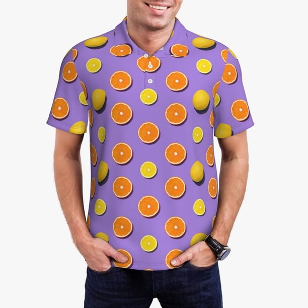 Balery Yellow Lemon And Orange Camisa Polo de Hombre con Estampado, de Manga Corta y Tejido Medio, Camisa Tipo Golf Polo-Large
