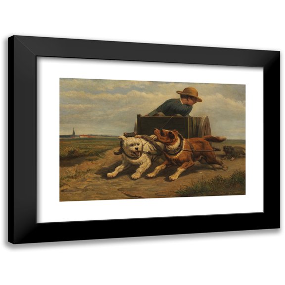 Henriëtte Ronner-Knip 14x11 Black Modern Framed Museum Art Print Titled - Boy with a Dog Cart (ca.1850-60)