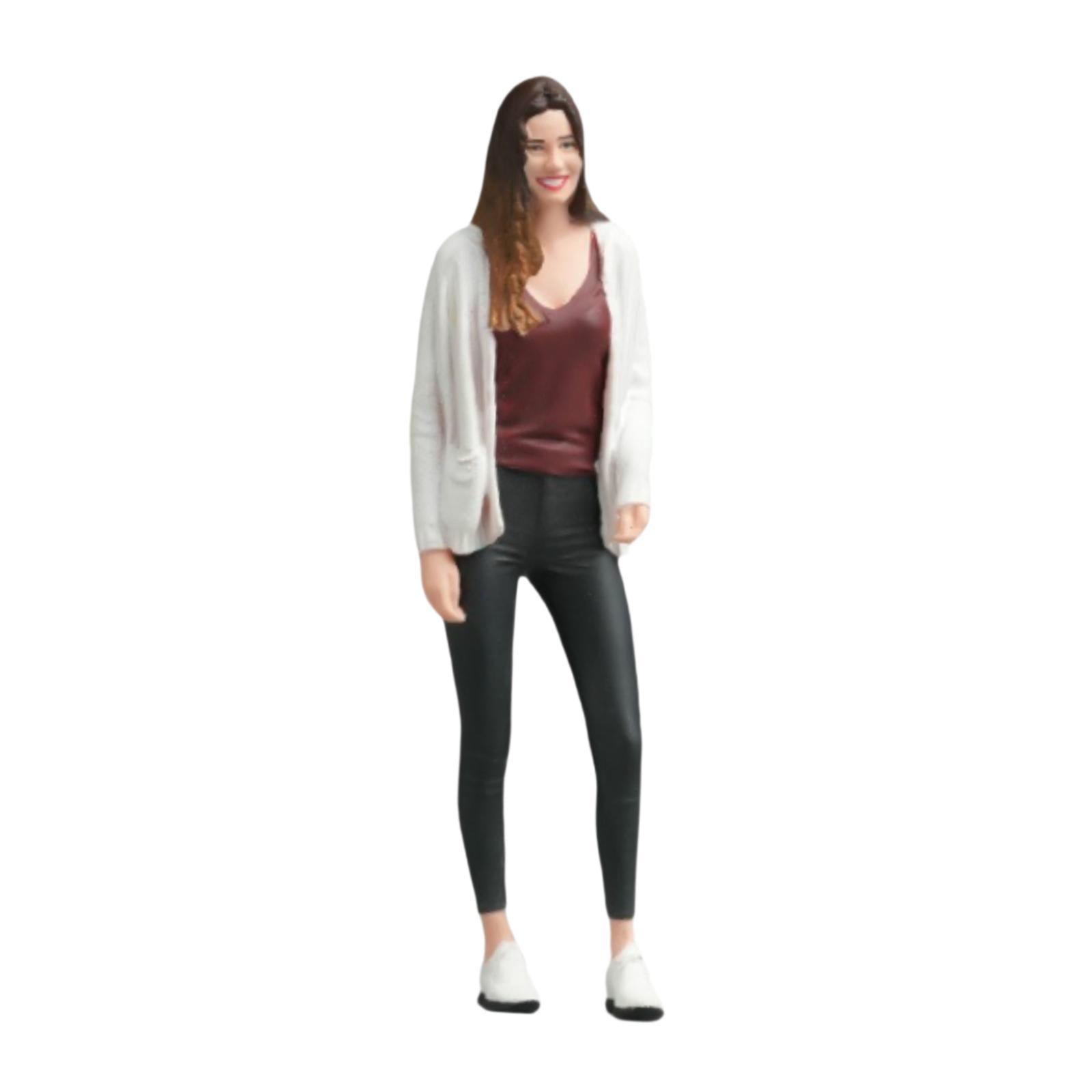LeeQinersw 1/18 Sweater Girl Model Mini Long Hair Female Realistic Role Play Miniature Standing Girl for Miniature Scene Micro Landscape