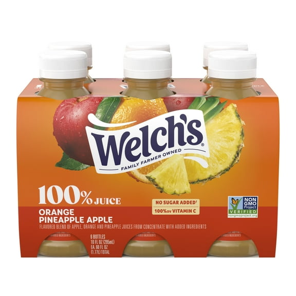 Welch's 100% Juice, Orange Pineapple Apple, 10 fl oz On-the-Go Bottle (Pack of 6)
