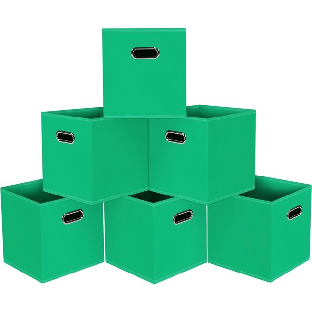 HUGFEGWE Black Foldable Storage Cubes Bins, Fabric Storage Box Cubes Organizer Baskets with Dual Handles for Home Organizer,Set of 6,(Green) CJB91-72414