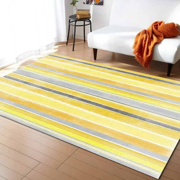 Area Rug 5'x8' Northern Europe Yellow Vintage Stripes Washable Area Rugs Non Shedding Floor Carpet Rubber Backing Non Slip Indoor Mats for Living Room Bedroom Kitchen