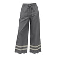 thumbnail image 4 of Karymi Workout Shorts Women Elastic Drawstring High Waist Wide Leg Pants, Solid Double Layer Hollow Eyelet Lace Trim Hem Full Length Trousers with Pockets Athletic Shorts for Women, 4 of 6