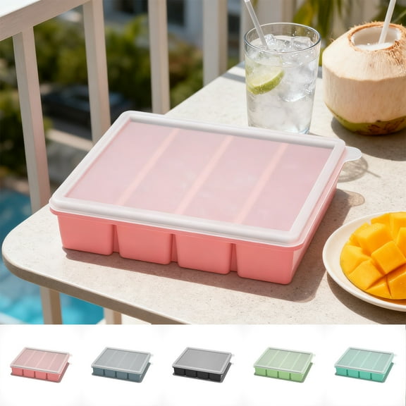 Large Ice Cube Tray Silicone Mold with Lid Food Grade Easy Release for Freezer Whiskey Cocktail Big Ice Maker Home Bar Kitchen by PALIFEUR