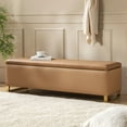 thumbnail image 6 of Tina's Home 60" Storage Bench Ottoman with 2 Footstools Stainless steel legs cushion with diamond-shaped woven pattern Bedroom Camel, 6 of 9