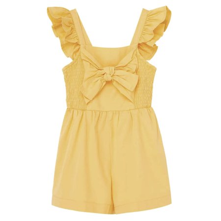 

GAMISOTE Girl Sleeveless Jumpsuit Ruffle Wide Leg Smocked Backless Rompers Yellow