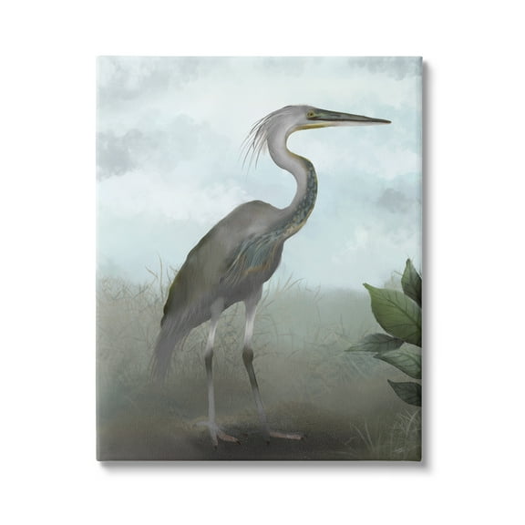 Stupell Industries Heron in Nature Study Animals & Insects Painting Gallery Wrapped Canvas Art Print Wall Art, 16 x 20