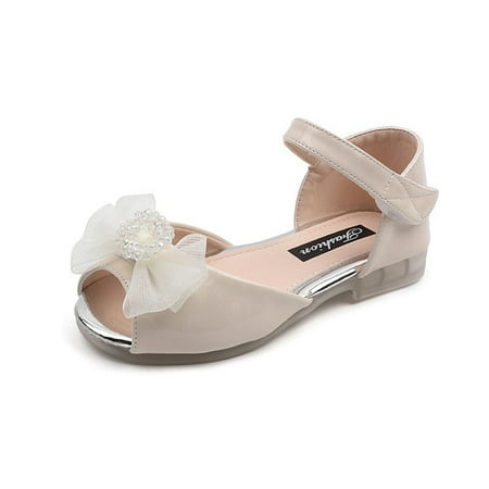 

URMAGIC Crystal Lace Dress Shoes Open Toe Princess Sandals for Toddler Kid Girls Beige