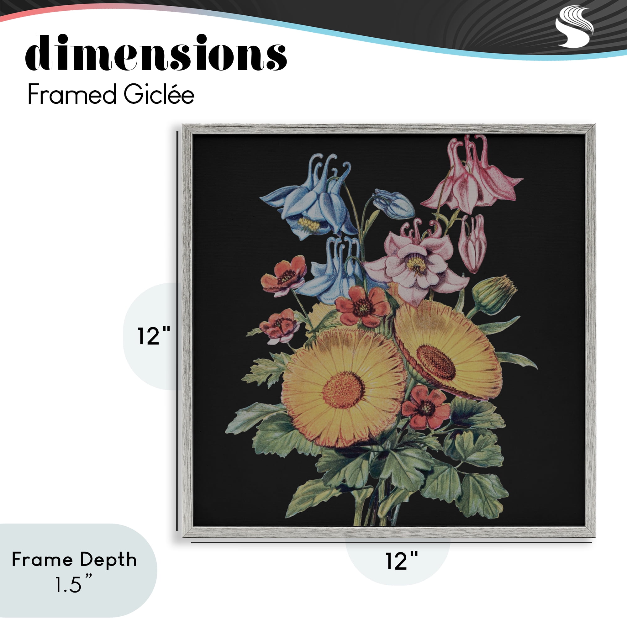 Stupell Industries Vintage Bouquet Study on Black Gray Framed Giclee Art, design by Dan Meneely