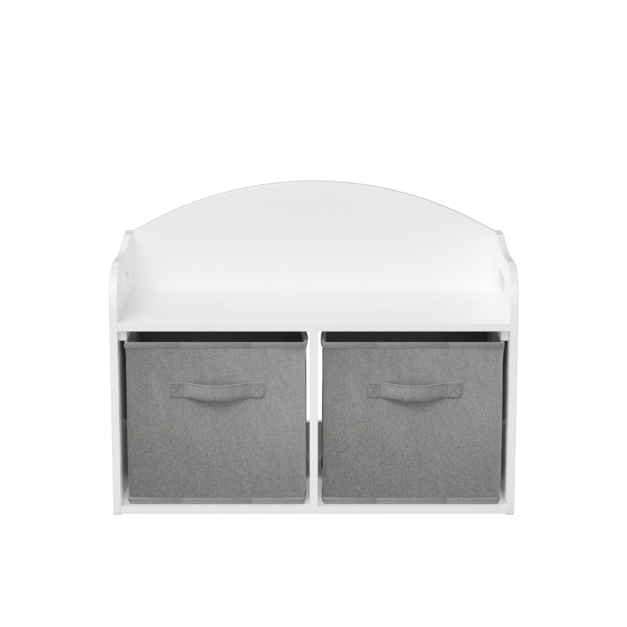 Noble House 24.6" Kids Wooden Toy Box Bench with 2 Fabric Drawers, Toy Storage Cabinet Organizer and Seat, White