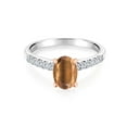 thumbnail image 2 of Gem Stone King 1.70 Ct Brown Tiger Eye E-F Lab Grown Diamond 925 Silver and 10K Rose Gold Ring (Size 7), 2 of 4
