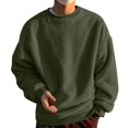 thumbnail image 2 of Men's Solid Color Fleece Crewneck Pullover, Fuzzy Plush Long Sleeve Casual Sweatshirt for Winter Warmth, Lounge,Army Green,L, 2 of 6