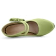 thumbnail image 4 of YOWMNS Women's Mary Janes Pumps Bow Ankle Strap Block Heel Hook and Loop Dress Shoes （light green,10.5), 4 of 5