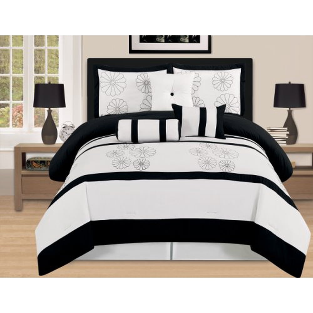 7 Pieces Luxury Embroidery Comforter Set Bedinabag King (102"x92