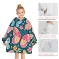 thumbnail image 6 of Pink Butterfly Rose Daisy Green Pattern Blanket Hoodies for Kids 6-13YR Oversize Wearable Blanket Hoodies for Boys Girls Teens, 6 of 7