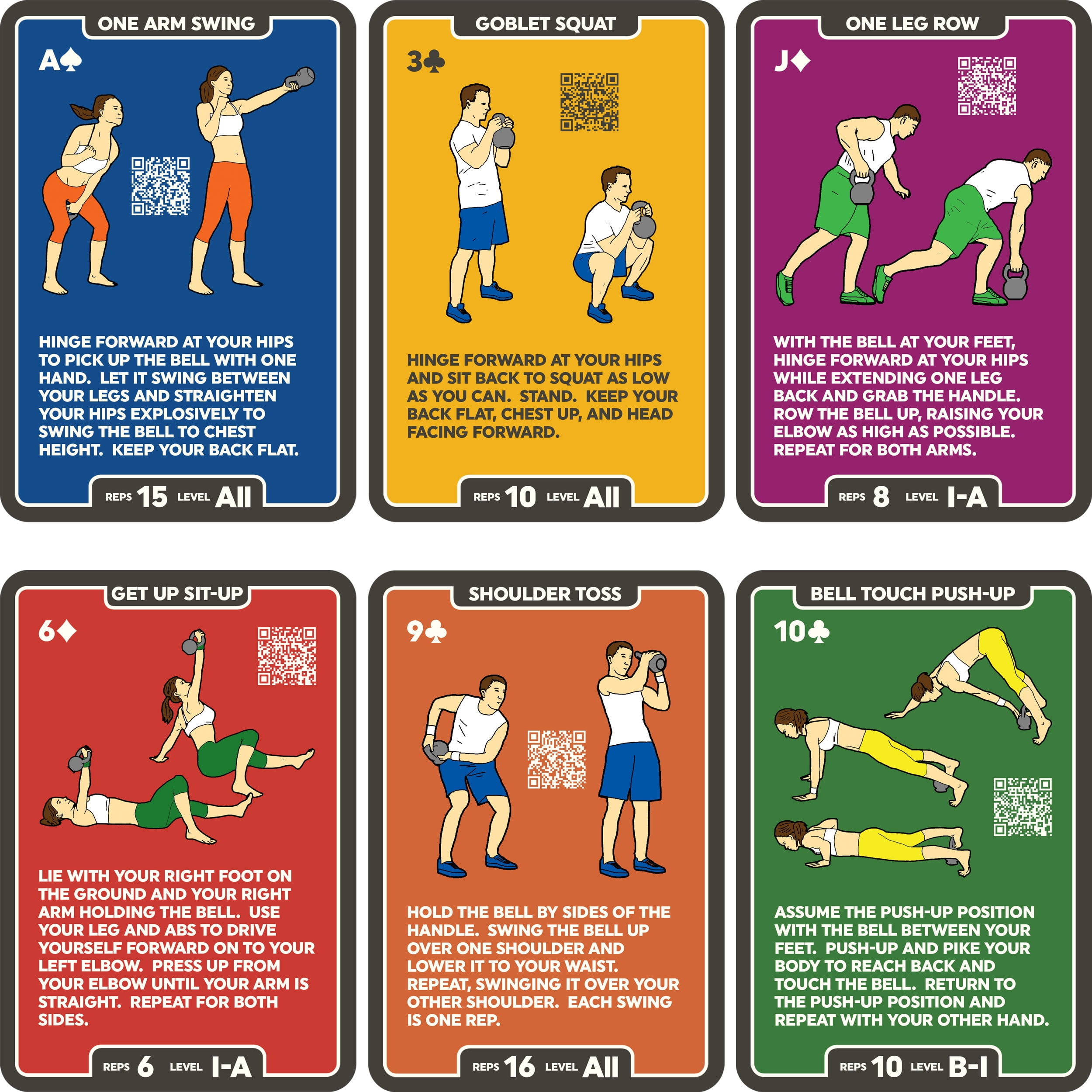 Stack 52 Kettlebell Exercise Cards. Workout Playing Card Game. Video Instructions Included. Learn Kettle Bell Moves and Conditioning Drills. Home Fitness Training Program. (2019 Mega Pack)