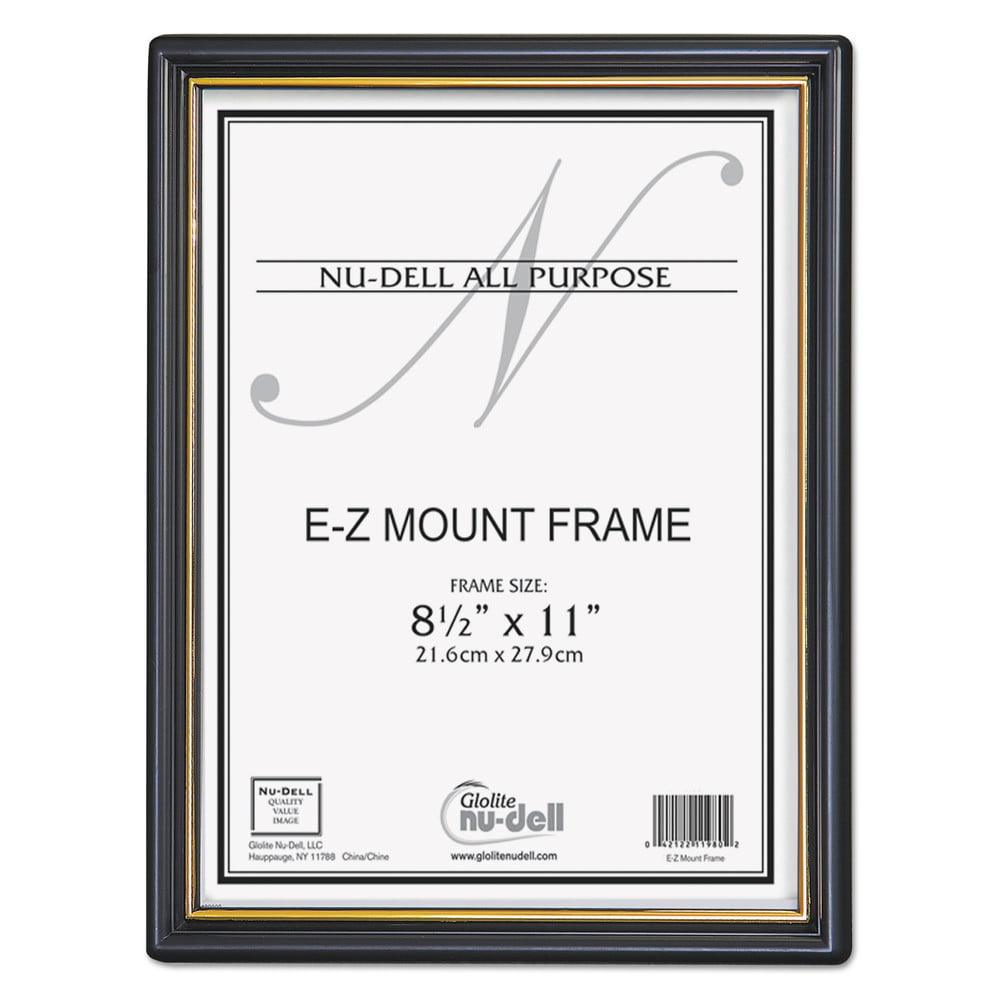 Picture Frame for Wall 8.5" x 11" EZ Mount Plastic Face Black with Gold Trim 