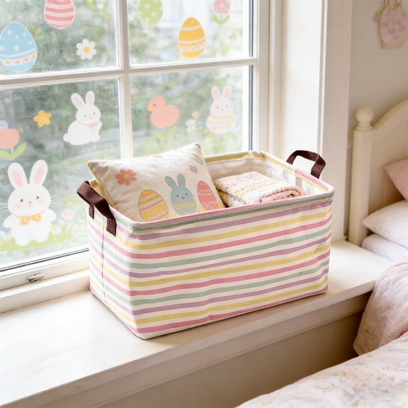 Foldable Easter Bunny Storage Basket, Multi-Functional Collapsible Easter-Themed Bin, Portable Basket for Easter Egg Hunt Home Closet Toys Snacks Holiday Gift for Family & Friends Daily Use