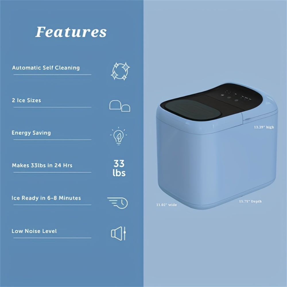 33lbs Ice Maker with UV Cleaning, One-Touch Portable Countertop Ice Machine, Blue