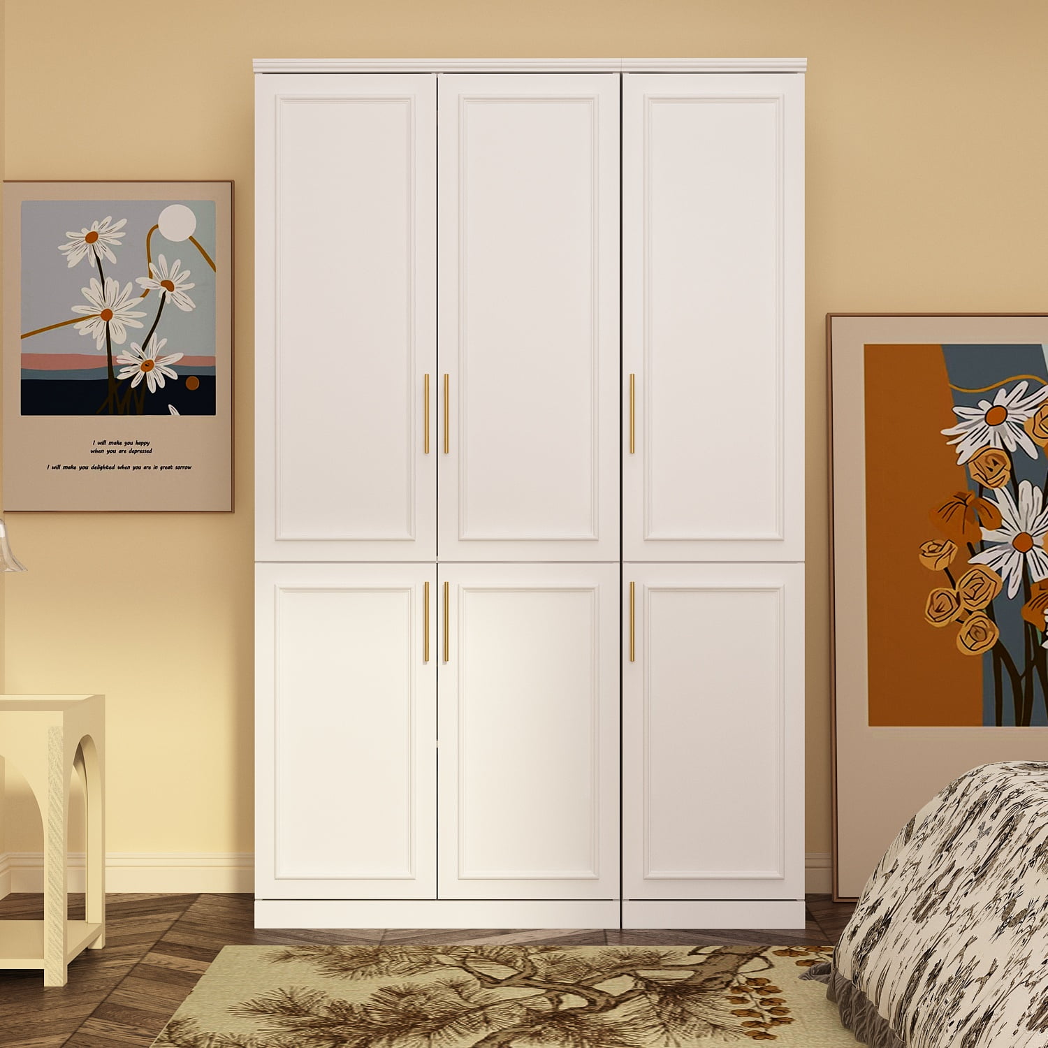 FUFU&GAGA 3 Door Bedroom Armoire with Drawers White - Walmart.com