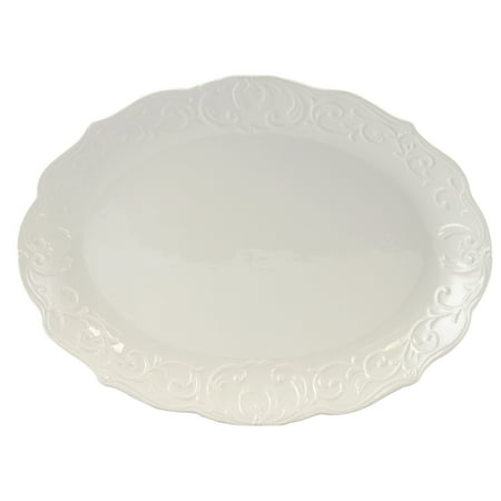 

Gibson Home Royal Abbey Oval Embossed Durastone Platter in White