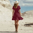 thumbnail image 3 of zbxnLI Women's V Neck Dresses Short Sleeve Dress with Pocket Casual Work Lightweight Ruffle Hem Sundress for Women, 3 of 7