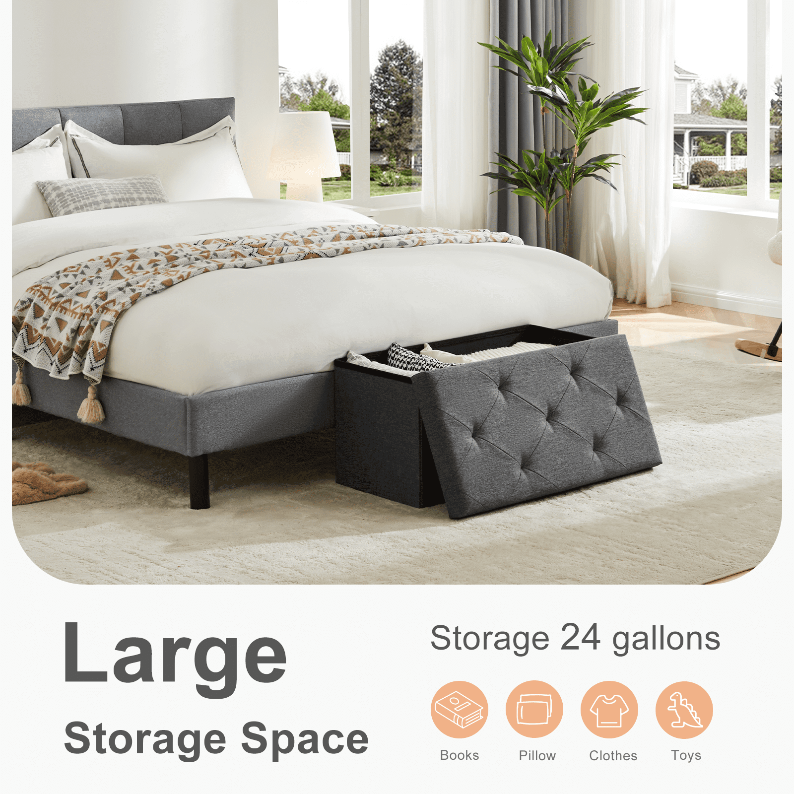 MAYEERTY Storage Ottoman with Thicker Foam Padded Seat, Folding Foot Rest for Living Room End of Bed Bench