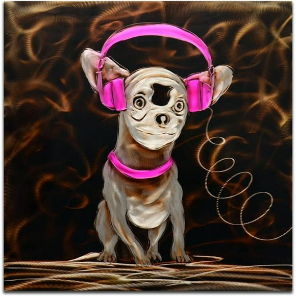 Omax Decor MY3007 32 x 32 x 1 Po Musique pour Mes Oreilles en Rose Sculpture Murale en Métal Faite à la Main
