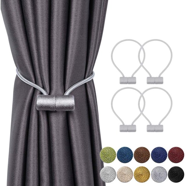 Magnetic Curtain Tiebacks Curtain Clips Rope Rear Curtain Holders Buckles Curtain Binder Curtain Holders for Home Decoration Cafe Office 4 Pieces Gray
