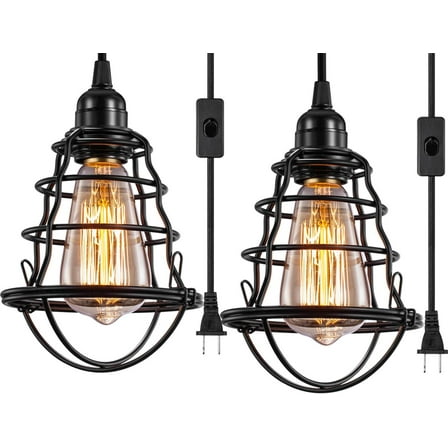 Plug in Pendant Light Hanging Light with 13 Ft Cord On/Off Switch Hanging Ceiling Light for Living Room, Bedroom, Dining Hall, Pack of 2