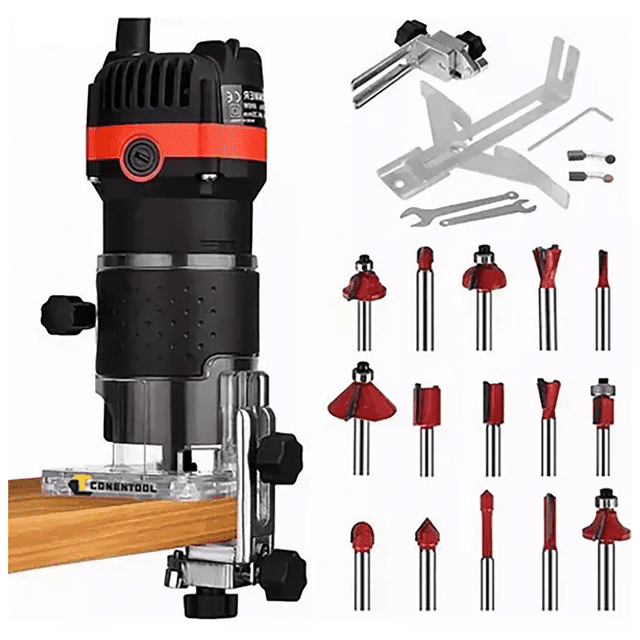 Enrutador Madera Recortadora Rebajadora 800w 15 Brocas Negro/Linea Roja