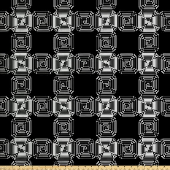 Abstract Geometry Fabric by the Yard, Repeating Square Circles Curved Edges Symmetry Illustration, Decorative Upholstery Fabric for Sofas and Home Accents, Charcoal Grey and White by Ambesonne