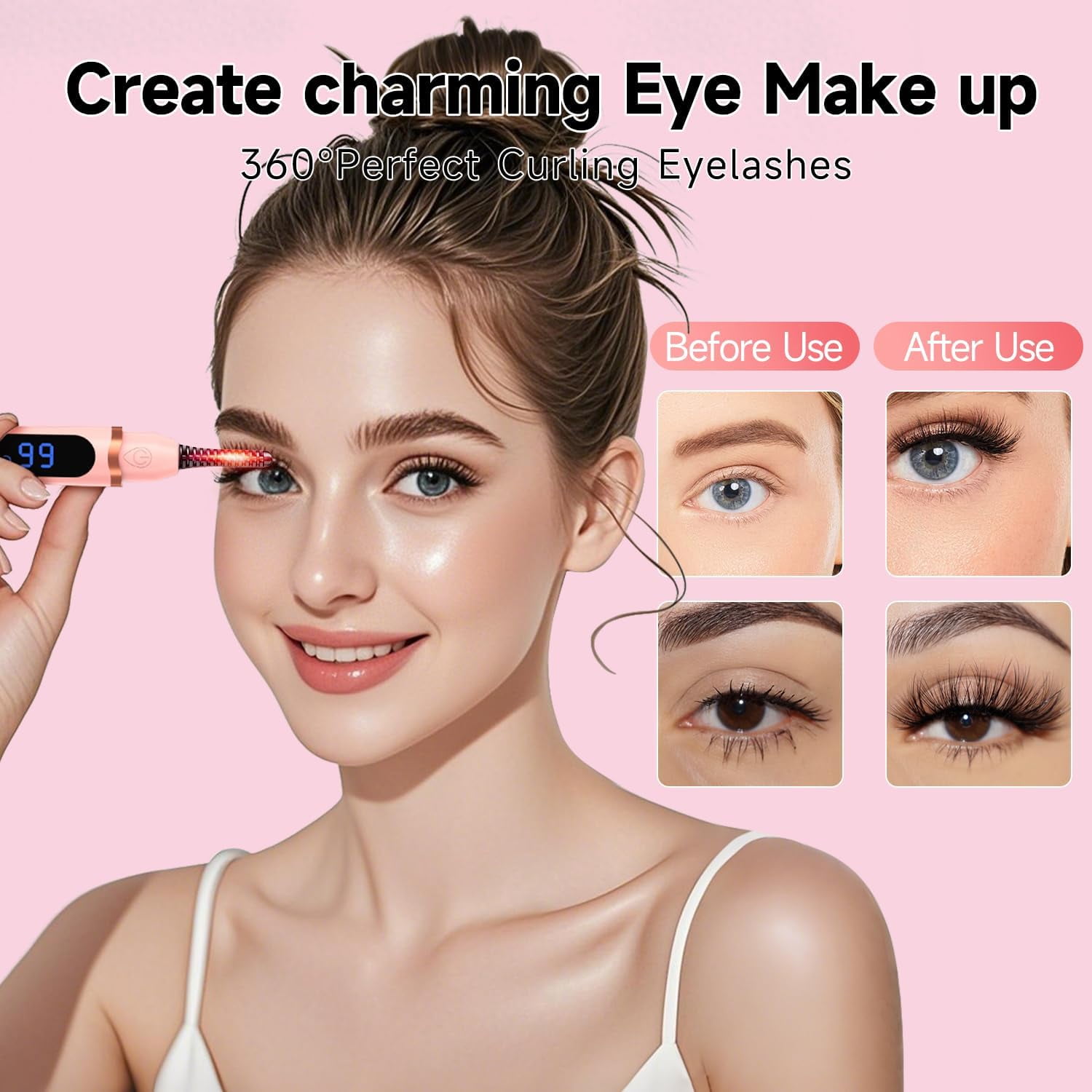 2025   USB Rechargeable Heated Eyelash Curler - 3 Temp Settings & LED Display for 24H Curls(White)