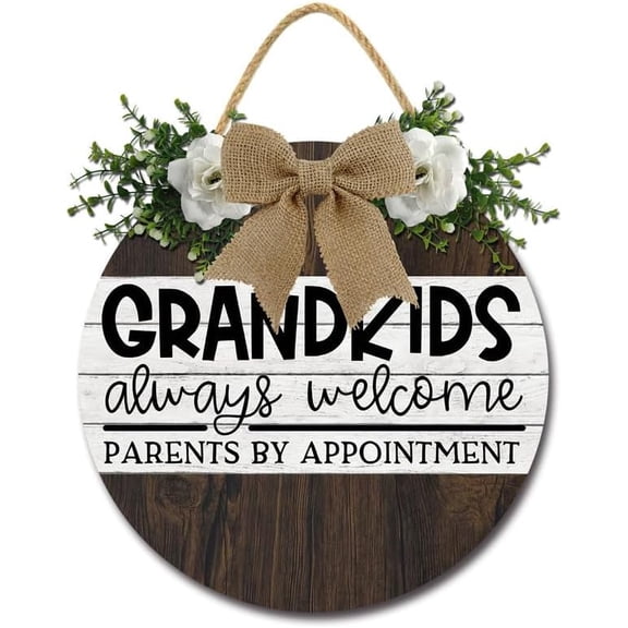 Grandkids Welcome Parents By Appointment Sign Rustic Home Decorch Round Wood Wreaths Porch Hanging Sign Farmhouse Wreath Wall Decor Front Door Wreaths for Home All Seasons Holiday