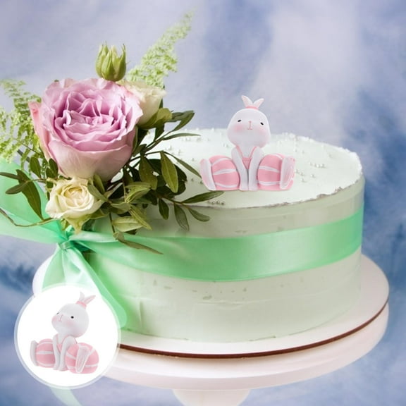 Luxshiny 1Pc Pink Rabbit Cake Ornament Easter Party Decoration Dessert Table Decor
