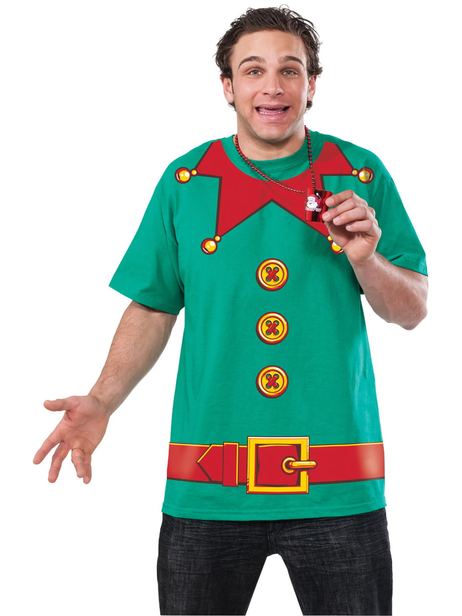 Mens Adults Elf T Shirt Top Novelty Funny Christmas Party Fancy Dress Costume 