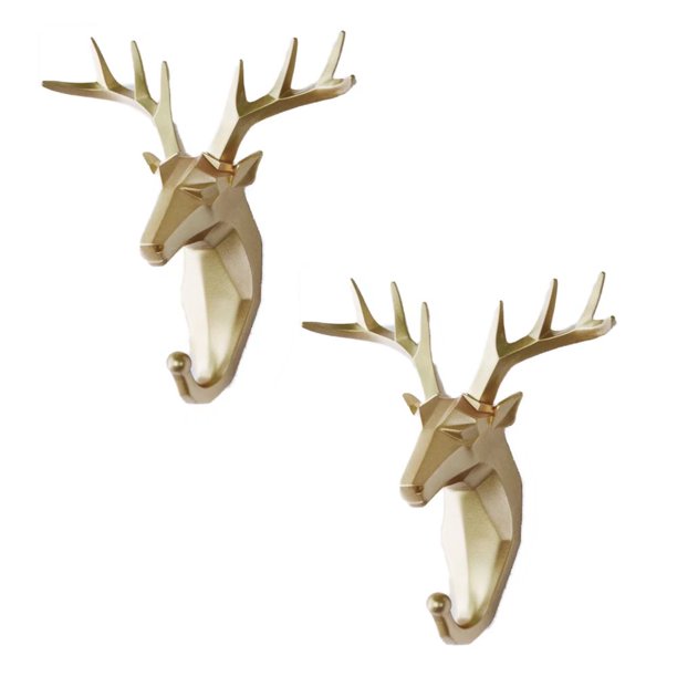 Gancho para abrigos de 2 piezas, gancho para abrigos con animales, soporte para llaves, gancho de pared (ciervo dorado