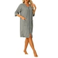 thumbnail image 4 of INSPIRE CHIC Women's Pajamas 3/4 Sleeves Spa Bathrobe Loungewear Zipper Up Robes M Gray, 4 of 6