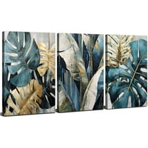 Abstract Canvas Wall Art Gold Tree Wall Decor Teal Forest Scenery Pictures Oil Painting Style Nature Landscape Posters Modern Gold Tree Paintings for Living Room Bedroom (only canvas)