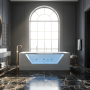 67 Luxury Whirlpool Bathtub with Panoramic Glass Window | 7 Hydro-Massage Jets, Waterfall Faucet & LED Chromatherapy | 1HP 750W Motor, Acrylic Spa Jetted Tub (110V) –Middle Drain