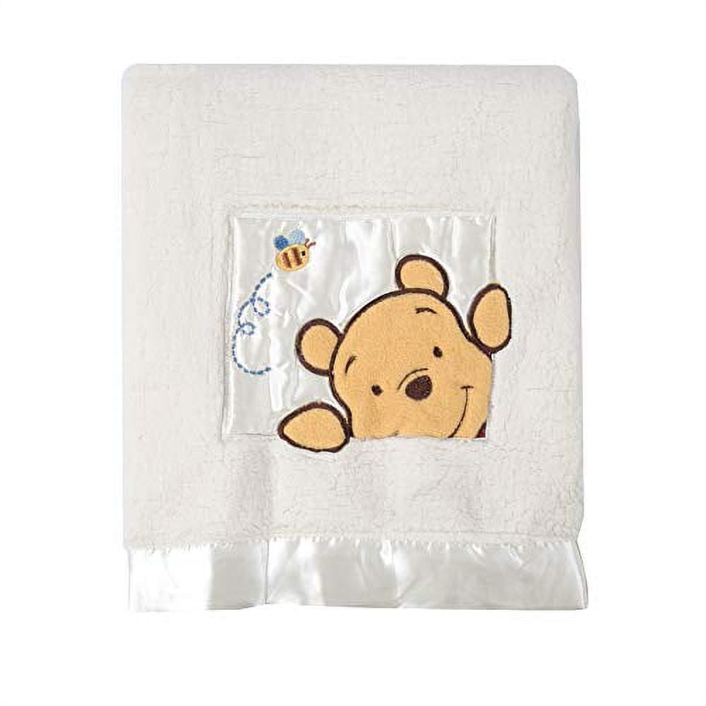 Danica Soft Coral Fleece Baby Blanket, Cute Animal Pattern, 40" X 30" Cozy, Comfortable & Warm (Ivory Winnie The Pooh B)