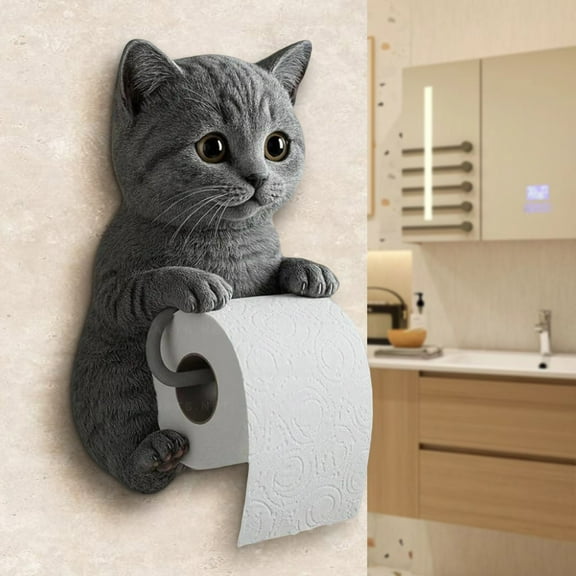 Cat Toilet Roll Holder, 3D Simulation Cat Shaped Paper Holder, Funny Cute Tissue Paper Roll Storage Stand, Wall Mounted Cats Paper Holders Cute Decorative Toilet Papers Holders for Cats Lover