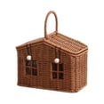 thumbnail image 2 of House Shaped Handwoven Rattan Storage Basket, Portable Organizer with Handle, Rustic Fall Thanksgiving Tabletop Container for Gifts Accessories Entryway & Home Decor, Natural Woven Accent, 2 of 7