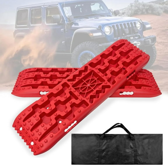 Off-Road Traction Boards with Jack Lift Base, Bearing Capacity of 10 Tons,Recovery Boards for Off-Road Vehicles/Cars/Pickups/SUVs/RVs, Pair Tire Traction Mats on Snow, Sand, Mud and Loose Terrain Red