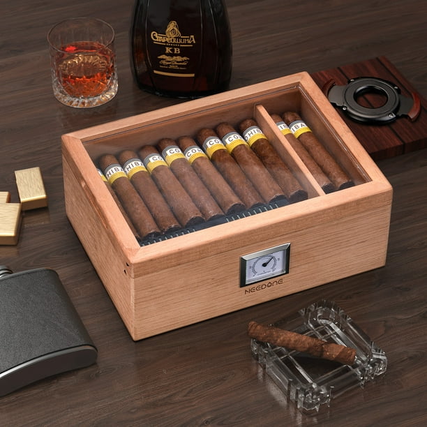 NEEDONE Cigar Humidor,Cigar Box with Hygrometer Humidifier and Divider