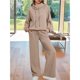thumbnail image 4 of Conjuntos Deportivos de Dos Piezas para Mujer, Ideales para Otoño. Incluyen Sudadera con Cordón Ajustable y Pantalón Deportivo de Pierna . Caqui L, 4 of 10