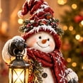 thumbnail image 6 of Christmas Snowman Figurine, Holiday Tabletop Centerpiece Decor, Winter Rustic Statue with Lit Lantern and Mini House Scene for Mantel and Shelf, 6 of 7