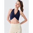 thumbnail image 5 of Women's Halter Twist Front T-Back Cropped Sports Tank Top Navy Blue M, 5 of 9