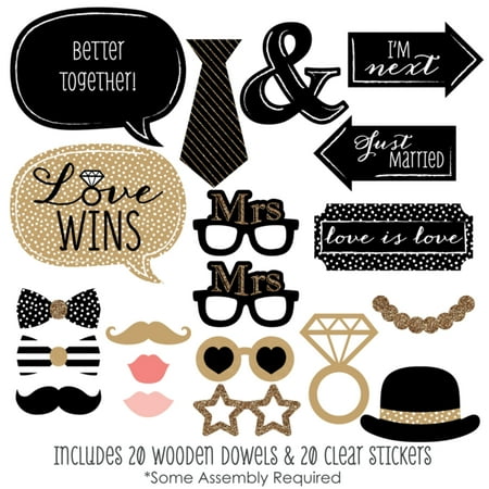 Gold Kilt - Mrs. & Mrs. - Gold - Lesbian Wedding LGBTQ Photo Booth Props Kit - 20 Count
